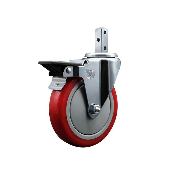 5'' Red Polyurethane Wheel Swivel 7/8'' Square Stem Caster with Brake